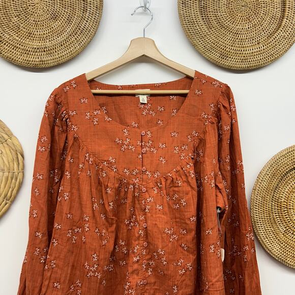 NEW ANA Long Sleeve Tunic Blouse Plus Size 1X Flower Floral Button Up Orange - Picture 4 of 9